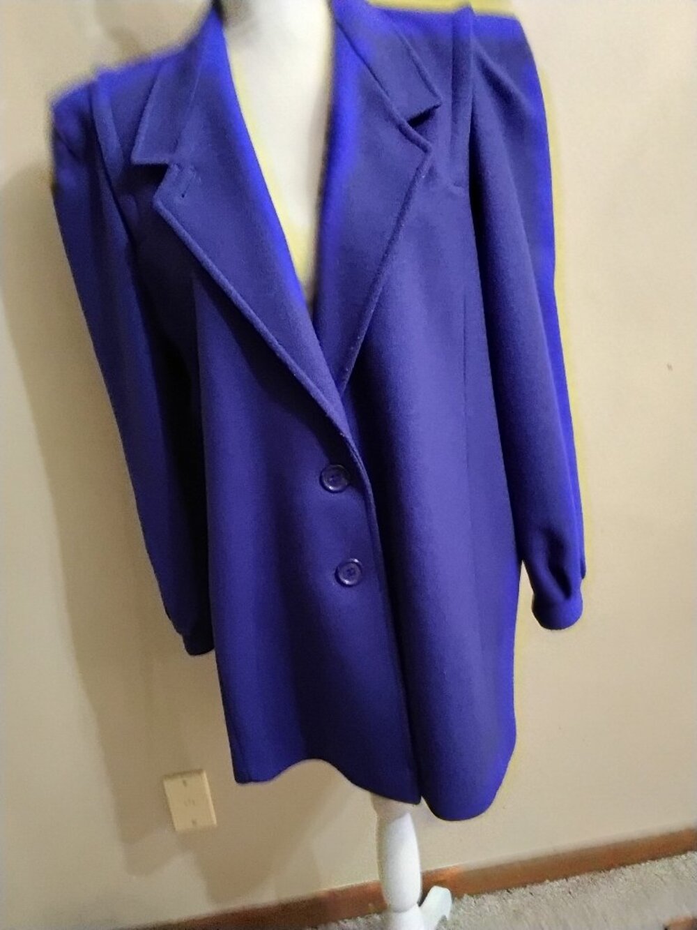 Vtg 1980s NYG Cobalt Blue Wool Blend Mid Length Power Coat USA Union Made M/L